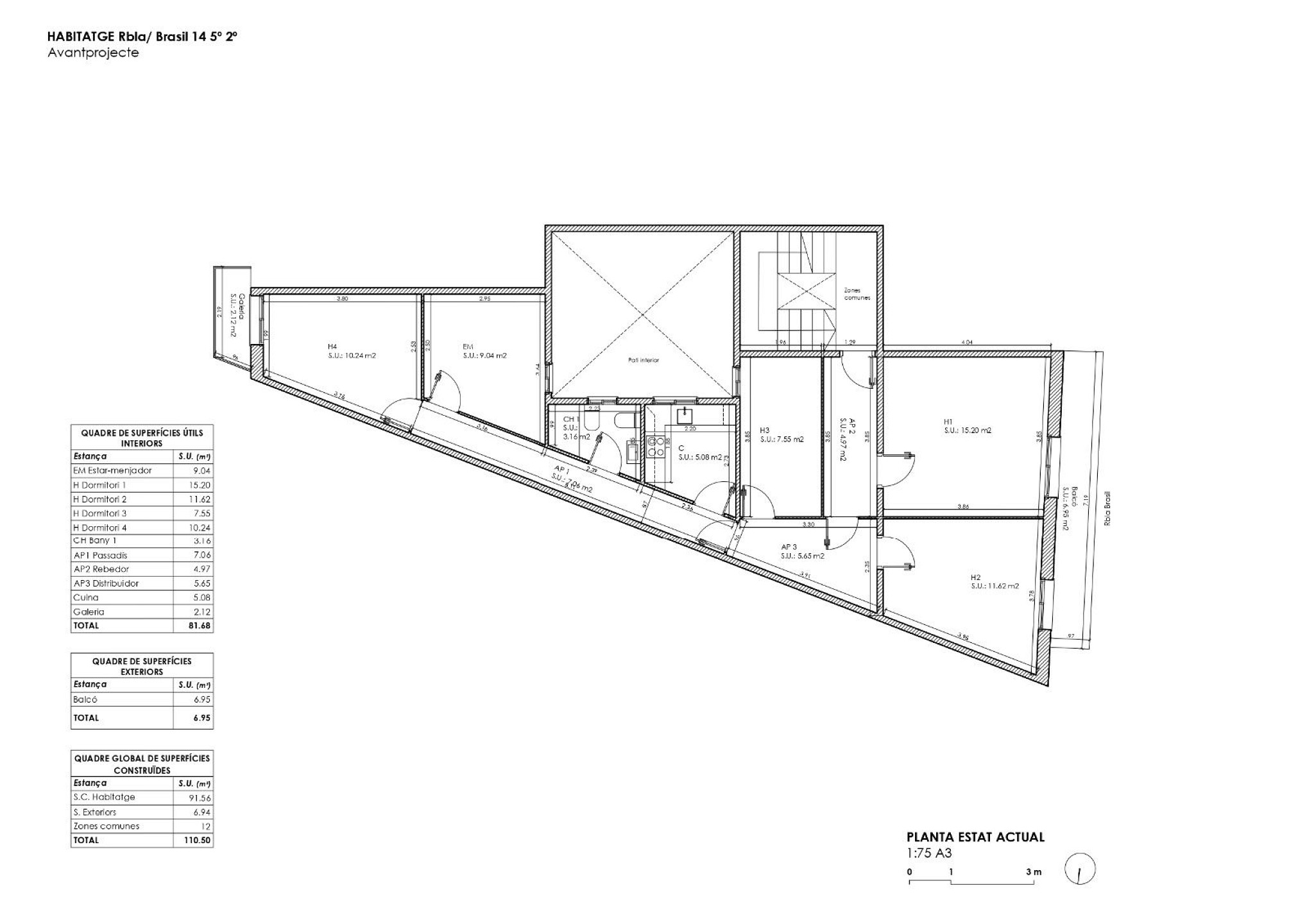 Piso alto con dos orientaciones y balcones en Sants, Barcelona
